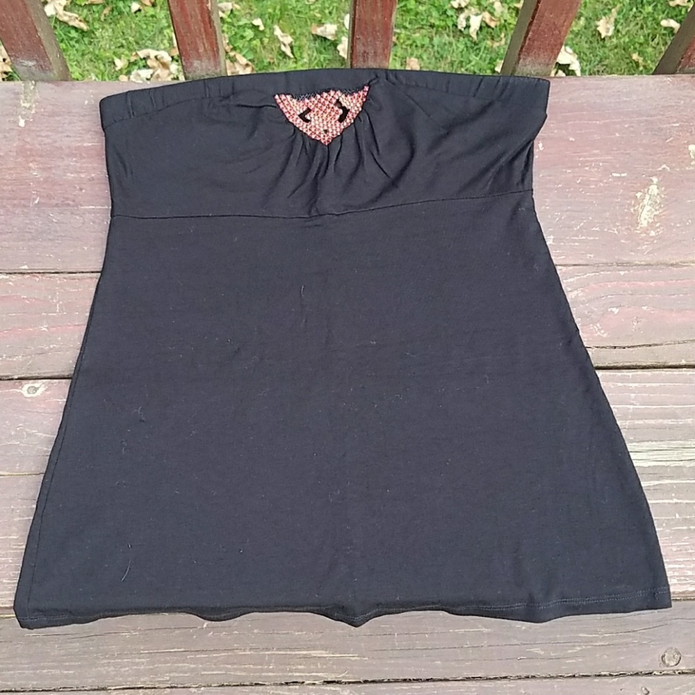 Guess Jeans Black Strapless Top With Red Design - XL